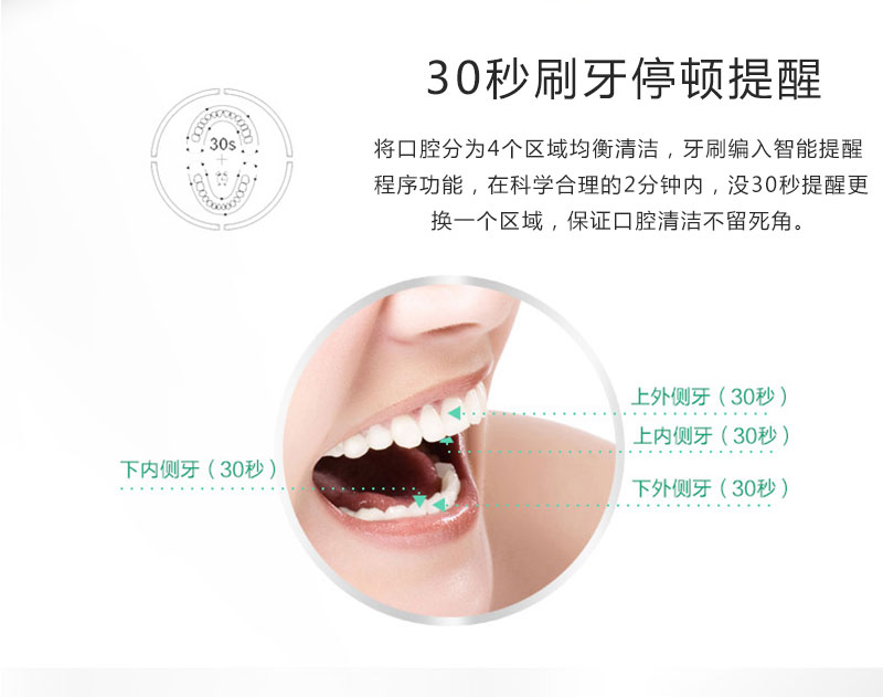 智能電動牙刷功能-30秒刷牙停頓提醒